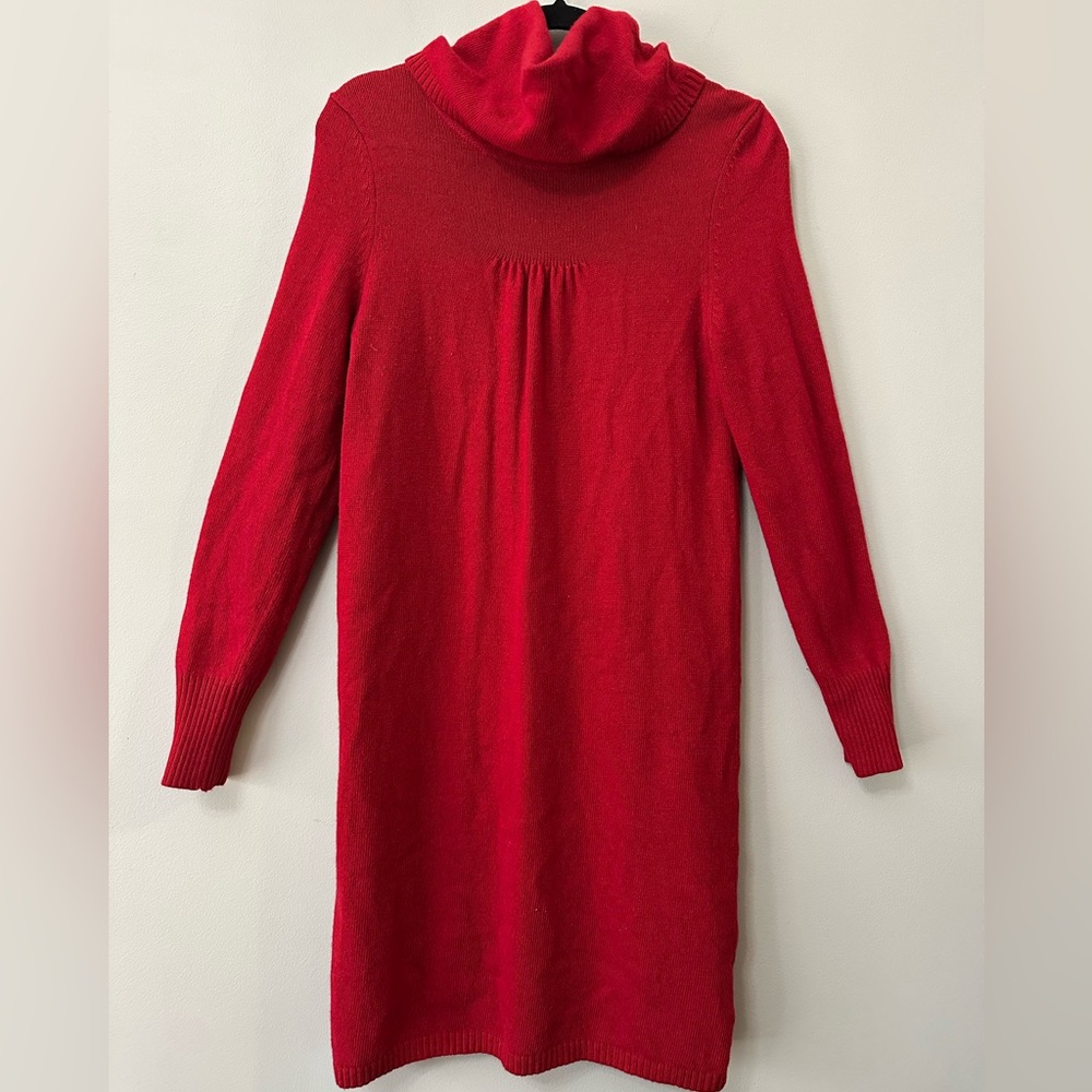 BANANA REPUBLIC Red Cashmere Blend Cowl Neck Sweater Dress Women’s Medium HOL 08